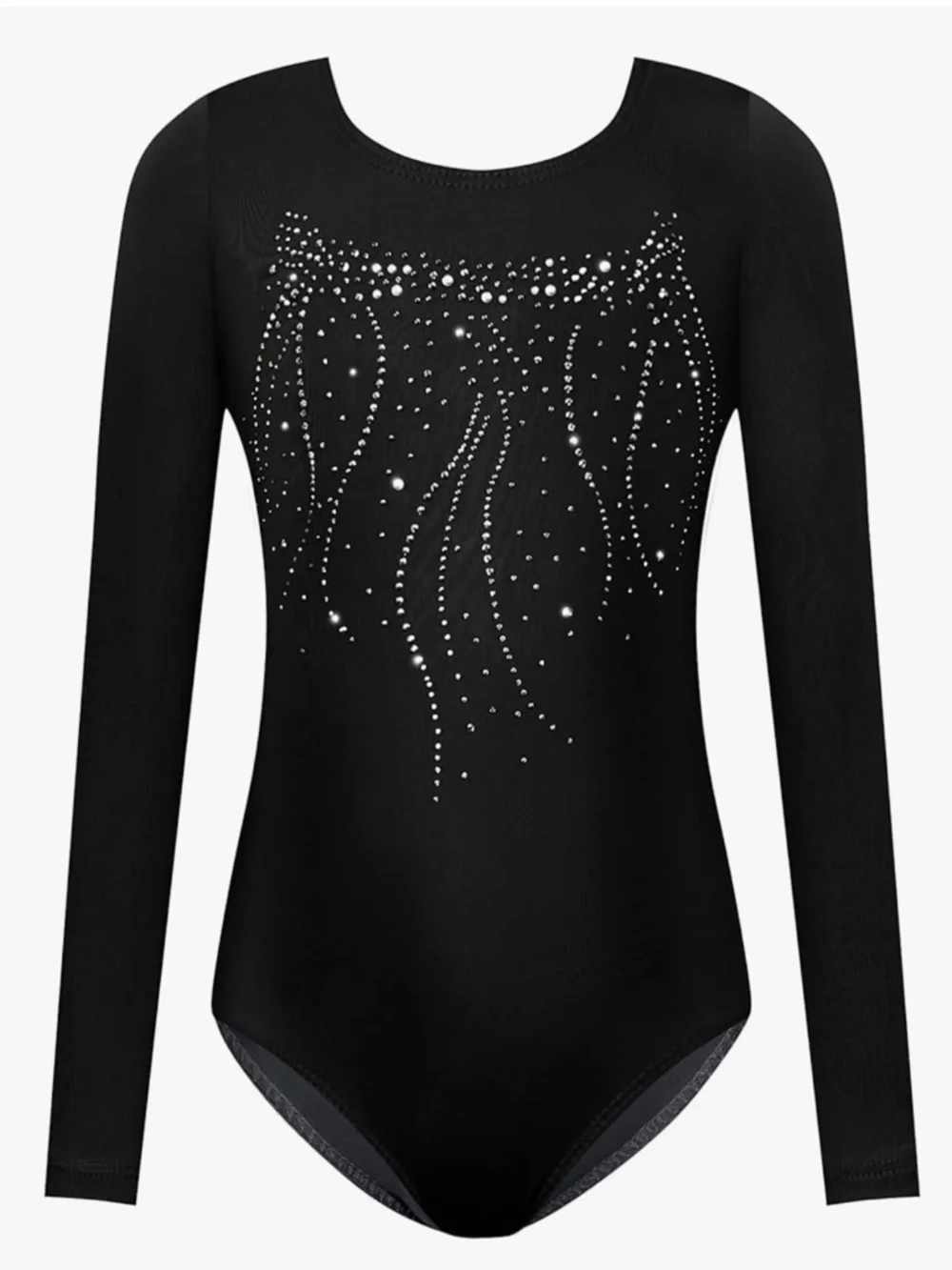NWT Black Long Sleeve Gymnastics Leotard with Rhinestone Accents 2 to 3 years